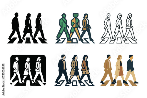 Stylish City Stroll. People walking on a city street dressed in stylish outfits. Set Logo of People walking on a city street dressed in stylish outfits: group