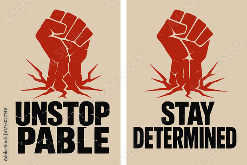 Unstoppable Resilience Banners. Resilience. Two vertical A6 banners with safe margins, centered composition, no elements touching edges, brutalist style, black