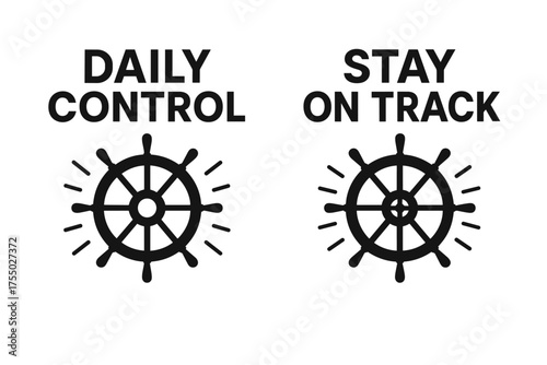 Daily Control Banners. Motivation. Two vertical A6 banners with safe margins, centered composition, no elements touching edges, flat vector design, black and