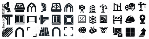Construction and architecture solid icons set – filled, building, engineering symbols