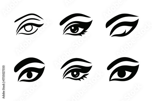 Dramatic Eye Logos. Makeup for stage performance. Set Logo of Makeup for stage performance: Dramatic Eye. harmonious logo variations of the same emblematic