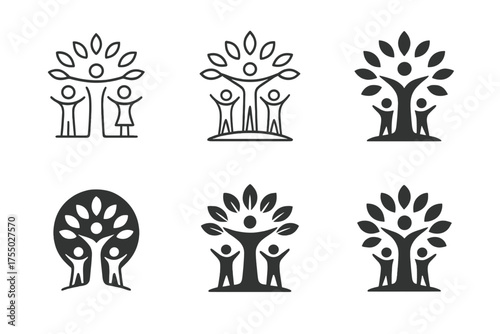 Leadership Family Tree Logos. Balancing leadership and family. Set Logo of Balancing leadership and family: Family Tree. harmonious logo variations of the same