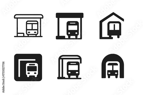 Diverse Transport Logos. Public Transport. Set Logo of Public Transport: bus stop with shelter icon. harmonious logo variations of the same emblematic concept,