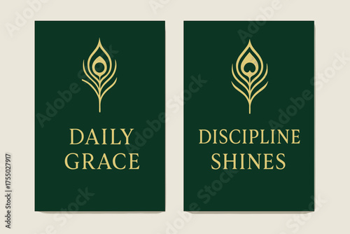 Elegant Peacock Banners. Peacock feathers. Two vertical A6 banners with safe margins, centered composition, no elements touching edges, elegant minimal style,