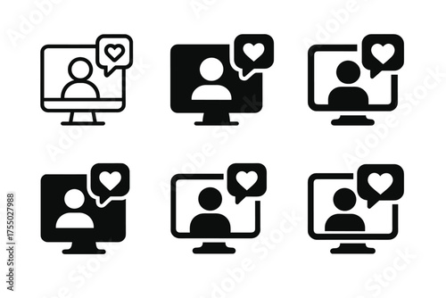 Love Across Miles. Long-distance relationships and communication. Set Logo of Long-distance relationships and communication: Video call window with a floating