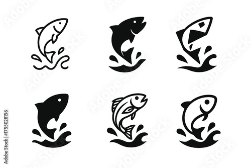 Wild Instinct Logos. Animal Instincts and Survival in the Wild. Set Logo of Animal Instincts and Survival in the Wild: fish leaping from water. harmonious logo