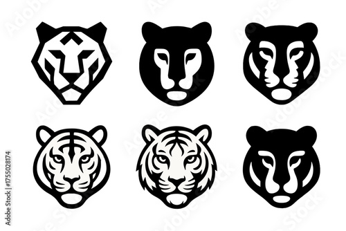 Animal Instincts Logo Variations. Animal Instincts and Survival in the Wild. Set Logo of Animal Instincts and Survival in the Wild: tiger face. harmonious logo