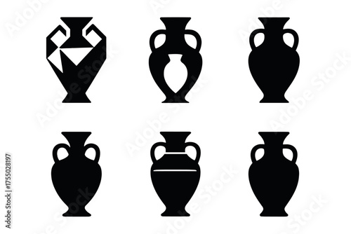 Amphora Logo Variations. Vase. Set Logo of Vase: narrow neck amphora. harmonious logo variations of the same emblematic concept, each with different artistic