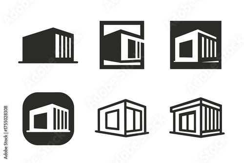 Shipping Container Logos. Tiny homes and alternative living spaces. Set Logo of Tiny homes and alternative living spaces: Shipping Container Home. harmonious