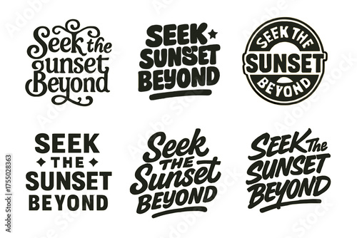 Sunset Lettering Grid. Seek the Sunset Beyond. Set lettering. harmonious lettering variations of the same emblematic concept, each with different artistic
