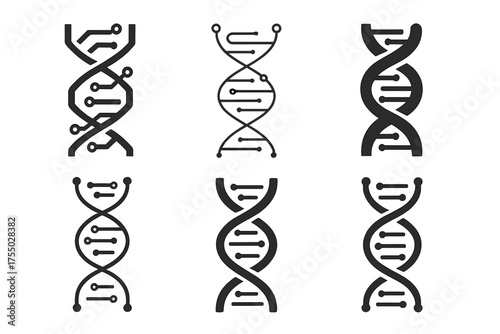AI Evolution Logos. Evolution of human bodies through AI. Set Logo of Evolution of human bodies through AI: DNA-circuit helix. harmonious logo variations of