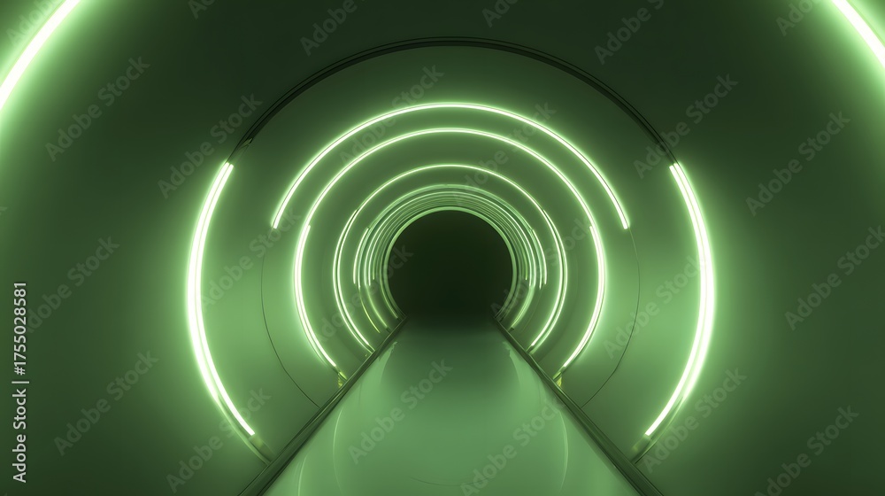Fototapeta premium Futuristic tunnel glows with neon light creating a serene modern digital design concept