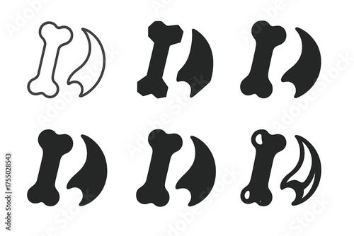 Paleontology Logo Variations. Fossil hunting and paleontology enthusiasts. Set Logo of Fossil hunting and paleontology enthusiasts: paired bone and claw.