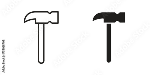 Hammer icon in Line and Silhouette Icon Set. Isolated Vector Illustration.