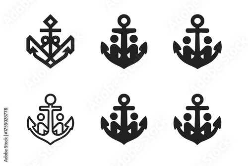 Anchor & Ribbon Logos. Balancing leadership and family. Set Logo of Balancing leadership and family: Anchor & Ribbon. harmonious logo variations of the same