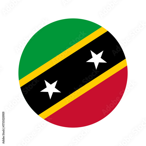 Flag of Federation of Saint Christopher and Nevis. Saint Kitts and Nevis flag. National flag of Saint Kitts and Nevis shaped as circle. Vector illustration.	
