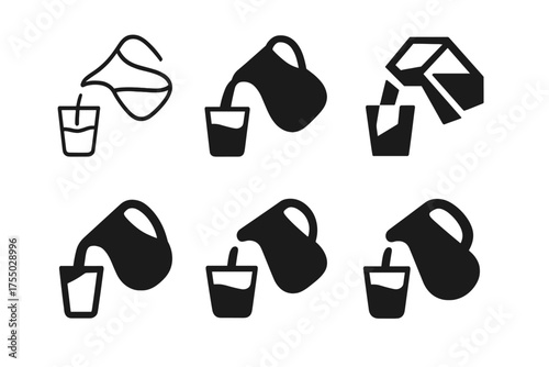 Water Pouring Logos. Pouring water into a glass. Set Logo of Pouring water into a glass: pitcher pouring. harmonious logo variations of the same emblematic