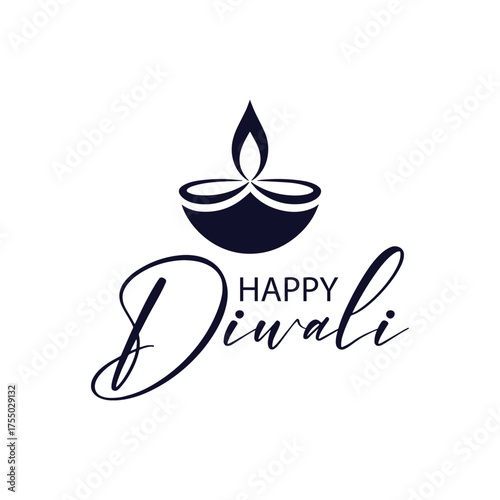 Happy diwali lettering design with diya deepak vector illustration.