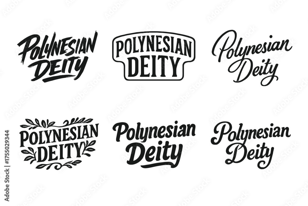 Fototapeta premium Polynesian Lettering Art. Polynesian Deity. Set lettering. harmonious lettering variations of the same emblematic concept (Dynamic brushstroke graffiti