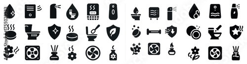 Home spa and relaxation solid icons set – filled, bath, wellness symbols