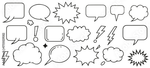 Hand Drawn Speech Bubble Icon Set Comic Chat Balloons and Expression Symbols