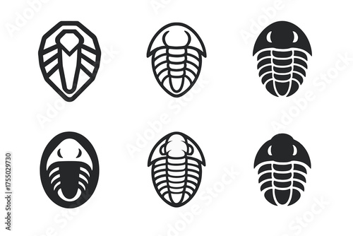 Fossil Enthusiasts Logos. Fossil hunting and paleontology enthusiasts. Set Logo of Fossil hunting and paleontology enthusiasts: trilobite. harmonious logo