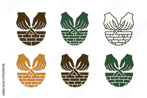 Artisan Logo Variations. Tourism to explore local artisans and craftsmen. Set Logo of Tourism to explore local artisans and craftsmen: Basket-weaver hands