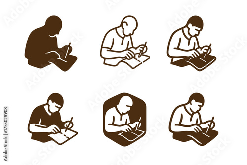 Artisan Logo Designs. Tourism to explore local artisans and craftsmen. Set Logo of Tourism to explore local artisans and craftsmen: Leatherworker needle
