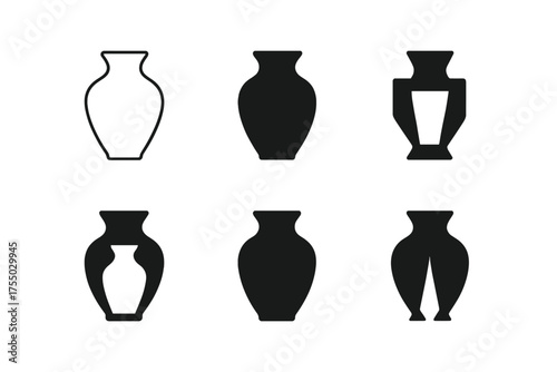 Vase Logo Variations. Vase. Set Logo of Vase: classic ceramic vase silhouette. harmonious logo variations of the same emblematic concept, each with different
