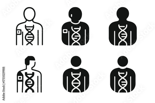 Biohacking Logo Variations. Biohacking and improving human performance. Set Logo of Biohacking and improving human performance: wearable biometric sensor.