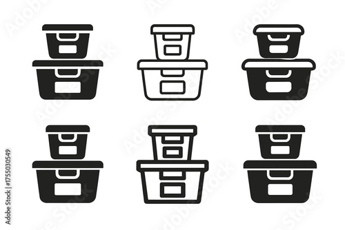 Garage Decluttering Logos. Decluttering the garage. Set Logo of Decluttering the garage: labeled storage bins. harmonious logo variations of the same