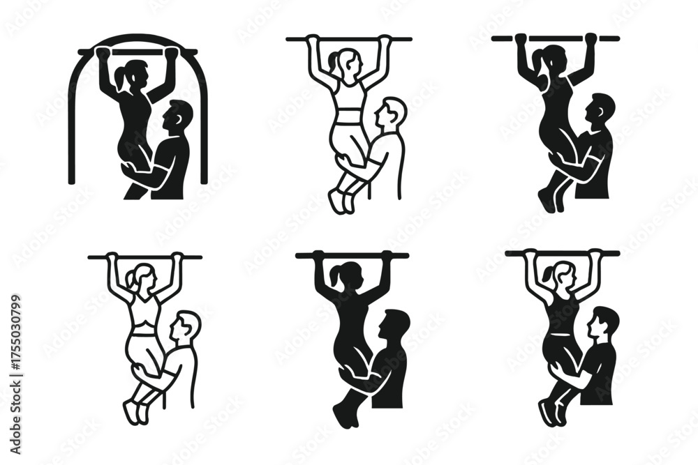 Naklejka premium Partner Exercise Logos. A couple doing partner exercises, motivating and supporting each other. Set Logo of A couple doing partner exercises, motivating and
