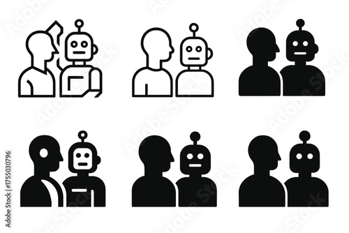Labor Market Logo Variations. Labor market dynamics. Set Logo of Labor market dynamics: automation vs. worker (robot and human). harmonious logo variations of