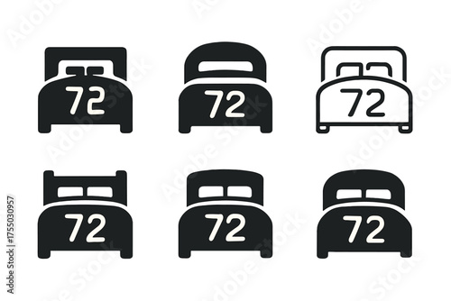 Thermostat Logo Variations. Adjusting the thermostat before bed. Set Logo of Adjusting the thermostat before bed: Bed silhouette with integrated digital