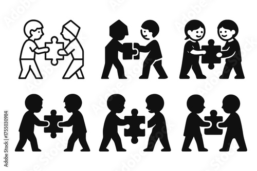 Kids Learning Logos. Kids learning and growing through hands-on experiences. Set Logo of Kids learning and growing through hands-on experiences: collaborative