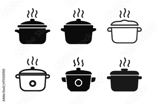 Stew Logo Variations. Making stew. Set Logo of Making stew: slow cooker / crockpot. harmonious logo variations of the same emblematic concept, each with