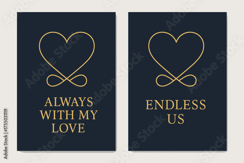 Elegant Valentine's Banners. Valentine. Two vertical A6 banners with safe margins, centered composition, no elements touching edges, modern minimal, navy and