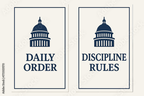 Institutional Banners Design. State. Two vertical A6 banners with safe margins, centered composition, no elements touching edges, institutional minimal style,