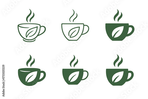 Herbal Medicine Logos. Alternative medicine and holistic health. Set Logo of Alternative medicine and holistic health: herbal tea cup with steam and leaf.