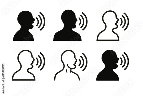 Echoing Silence Logos. Screaming in Silence. Set Logo of Screaming in Silence: figure with echo lines fading. harmonious logo variations of the same emblematic