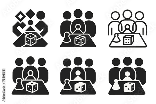 Family Game Night Logos. Quality time with parents. Set Logo of Quality time with parents: Board game and dice. harmonious logo variations of the