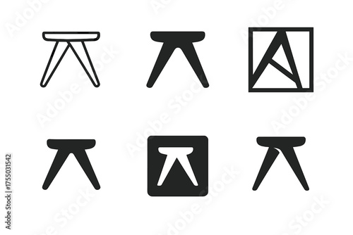Splayed Chair Leg Logos. Chair leg. Set Logo of Chair leg: splayed mid-century leg. harmonious logo variations of the same emblematic concept, each with