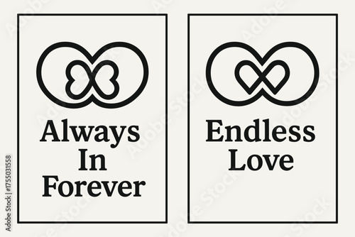 Linked Hearts Romance Banners. Romance. Two vertical A6 banners with safe margins, centered composition, no elements touching edges, flat vector design, black