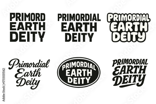 Earth Deity Lettering. Primordial Earth Deity. Set lettering. harmonious lettering variations of the same emblematic concept (Abstract geometric letterforms,
