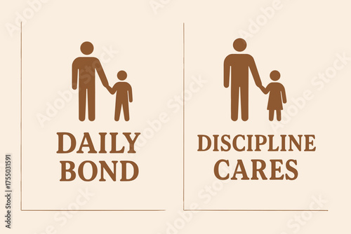 Father-Child Bonding Banners. Father-child bonding. Two vertical A6 banners with safe margins, centered composition, no elements touching edges, warm minimal