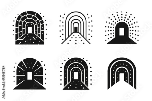 Interactive Art Logo Variants. Interactive digital art installations. Set Logo of Interactive digital art installations: immersive light tunnel. harmonious