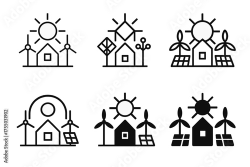 Climate Resilient Logos. climate-resilient infrastructure. Set Logo of climate-resilient infrastructure: distributed renewable microgrid. harmonious logo