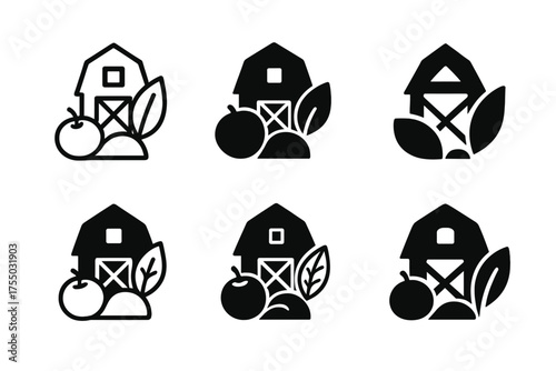 Farm-Fresh Logo Variations. Produce Display. Set Logo of Produce Display: farm-fresh produce icon. harmonious logo variations of the same emblematic concept,