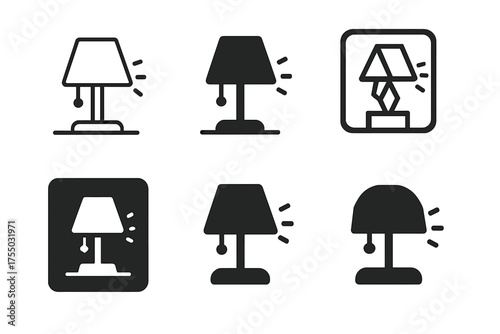 Lamp Logo Variations. Turning on a bedside lamp. Set Logo of Turning on a bedside lamp: bedside lamp on nightstand. harmonious logo variations of the same