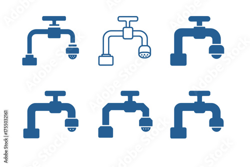 Aerator Tap Logos. Tap with aerator. Set Logo of Tap with aerator: pot filler tap. harmonious logo variations of the same emblematic concept, each with